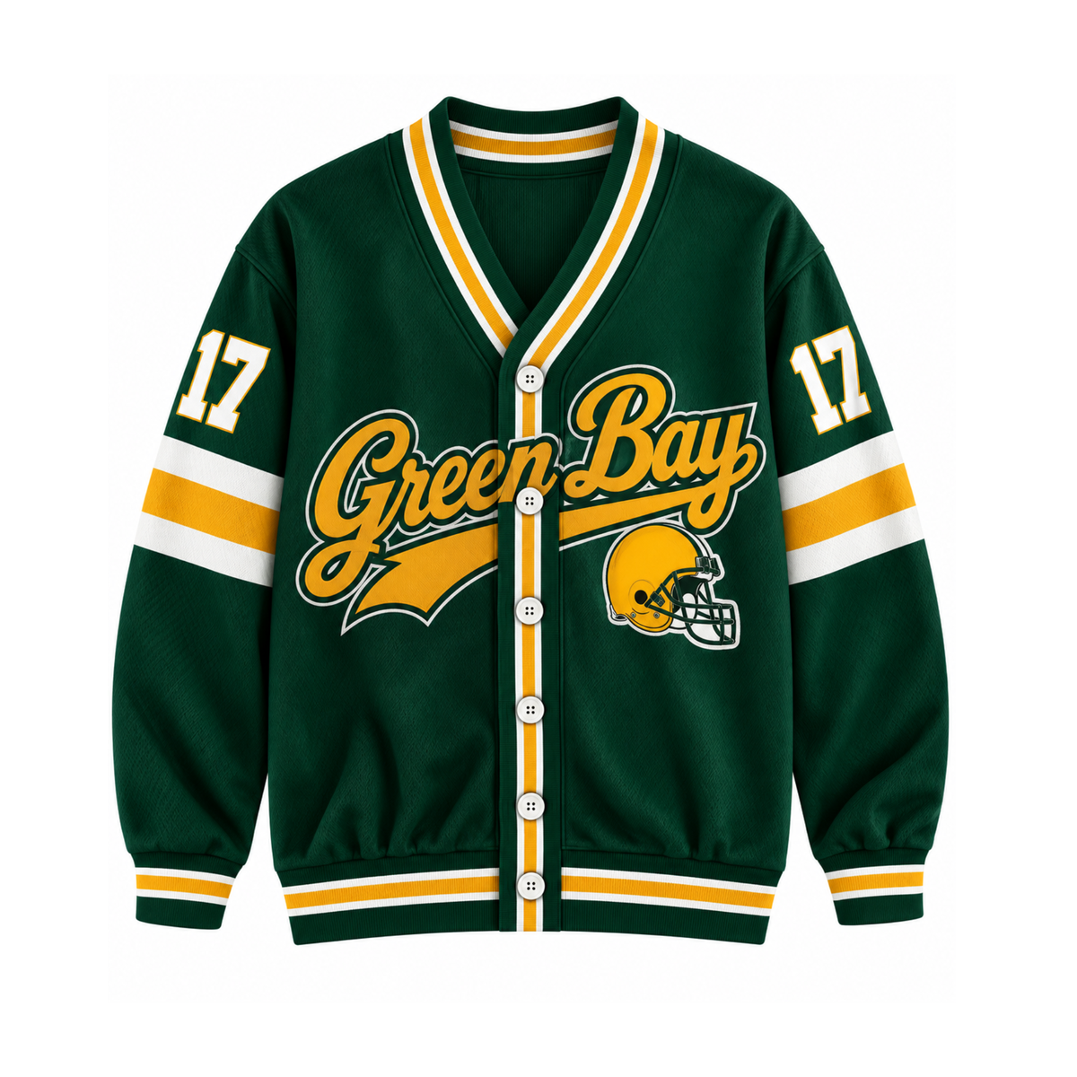 Custom Green Bay Varsity Football Game Day Knit Cardigan – Personalized Number