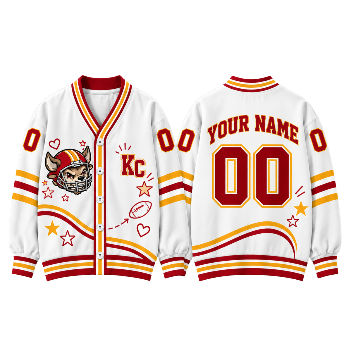 Custom KC Football Cardigan – Personalized Name & Number