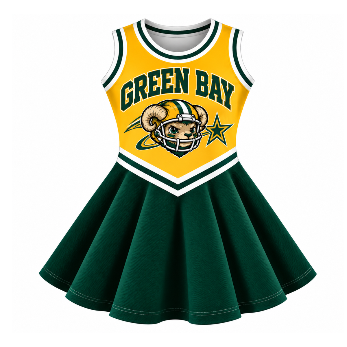 Green Bay-Inspired Kids Custom Football Cheer Dress – Personalized Name & Number