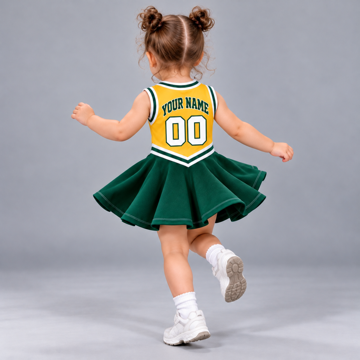 Green Bay-Inspired Kids Custom Football Cheer Dress – Personalized Name & Number