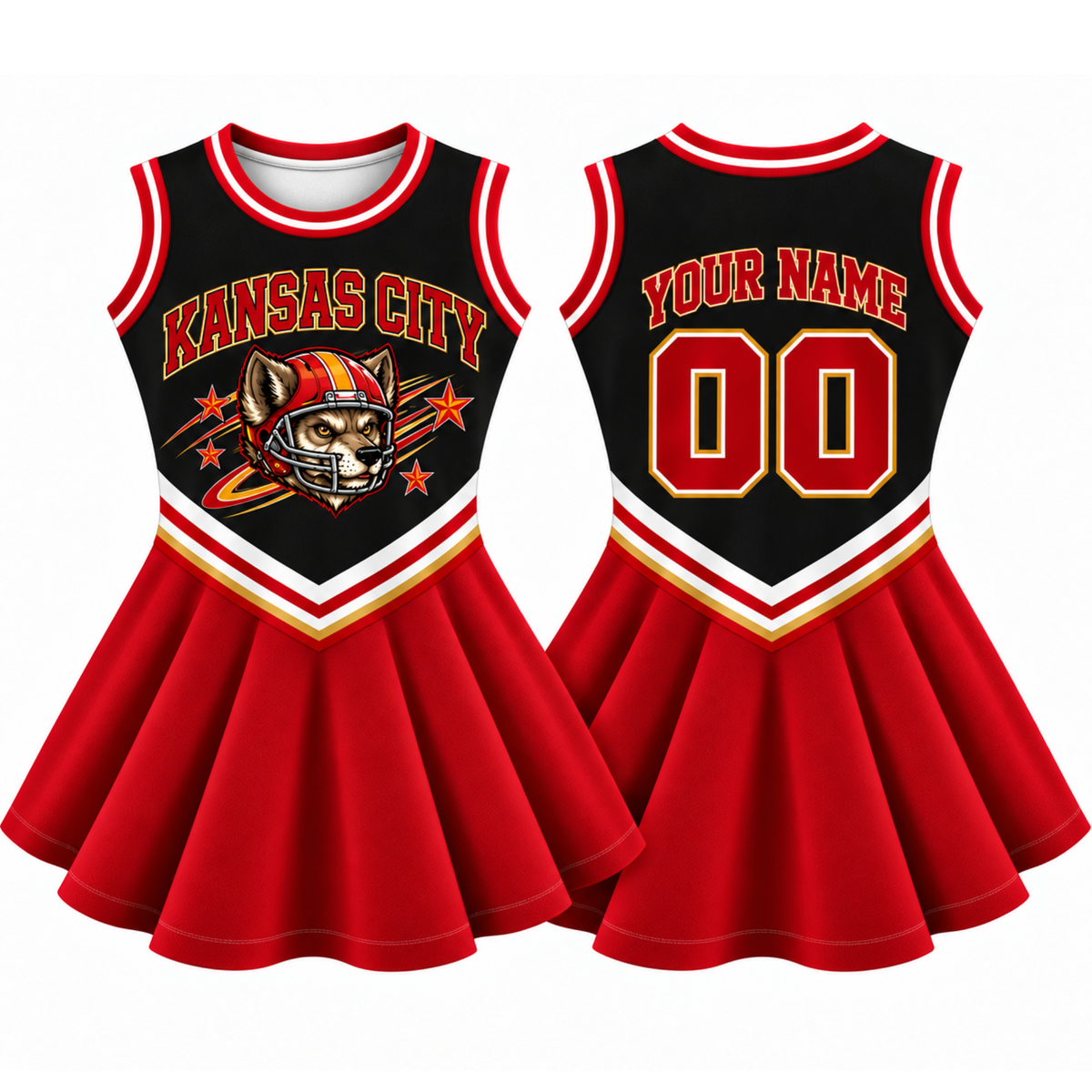 Kansas City-Inspired Kids Custom Football Cheer Dress – Personalized Name & Number