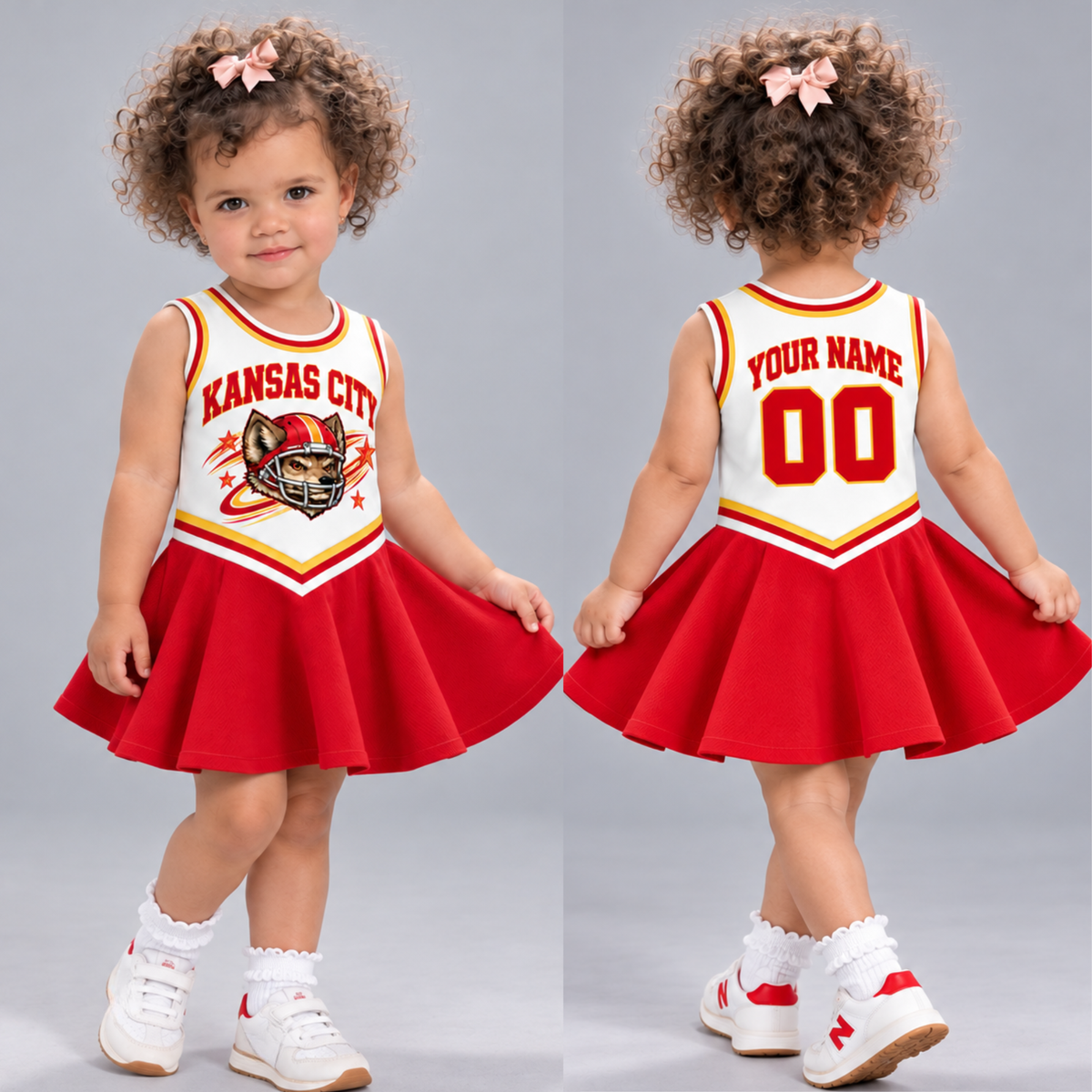 Kansas City-Inspired Kids Custom Football Cheer Dress – Personalized Name & Number