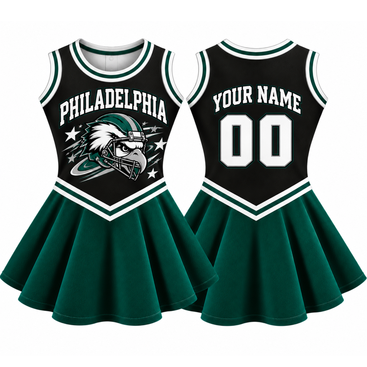 Philadelphia-Inspired Kids Custom Football Cheer Dress – Personalized Name & Number