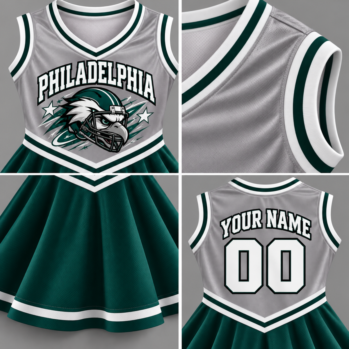 Philadelphia-Inspired Kids Custom Football Cheer Dress – Personalized Name & Number
