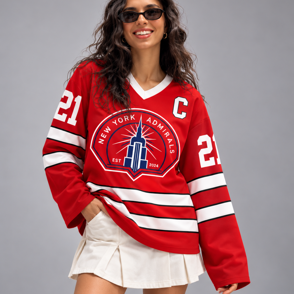 Retro Captain Custom Long-Sleeve Hockey Jersey – Personalized Name & Number