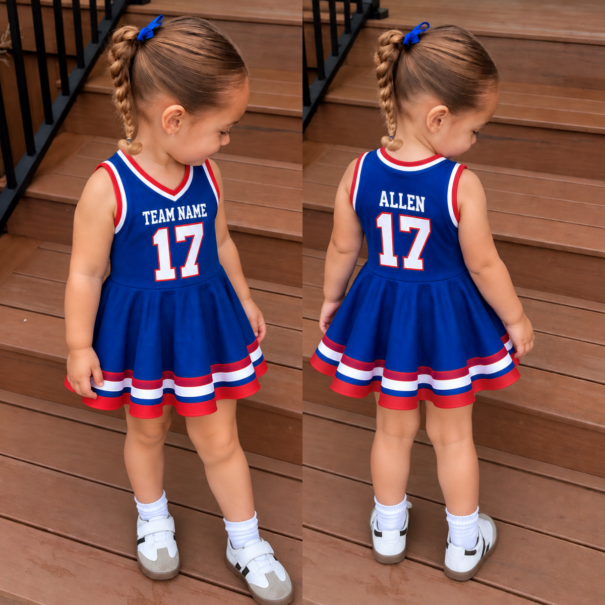 Buffalo-Inspired Kids Custom Football Jersey Dress – Personalized Name & Number
