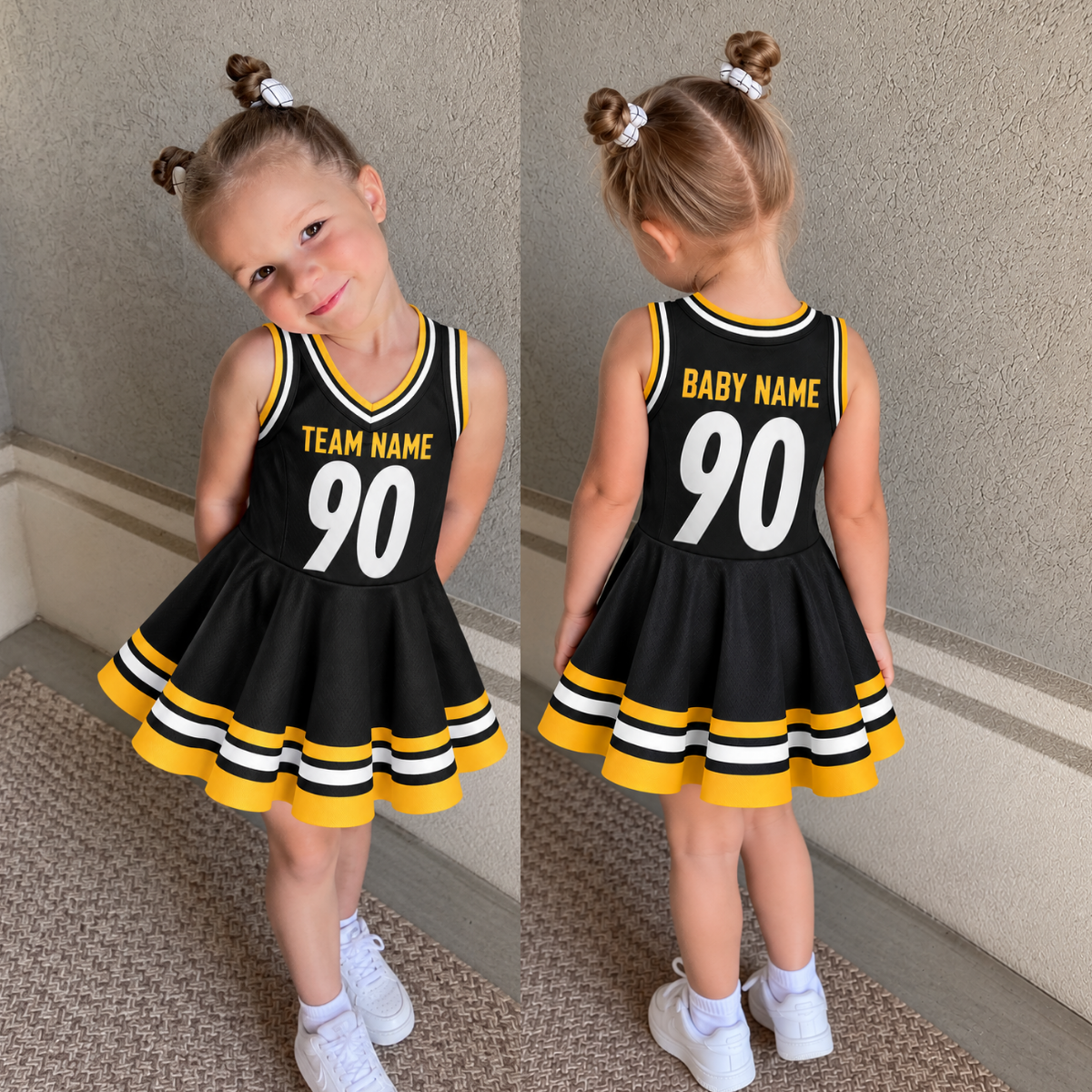 Pittburgh-Inspired Kids Custom Football Jersey Dress – Personalized Name & Number