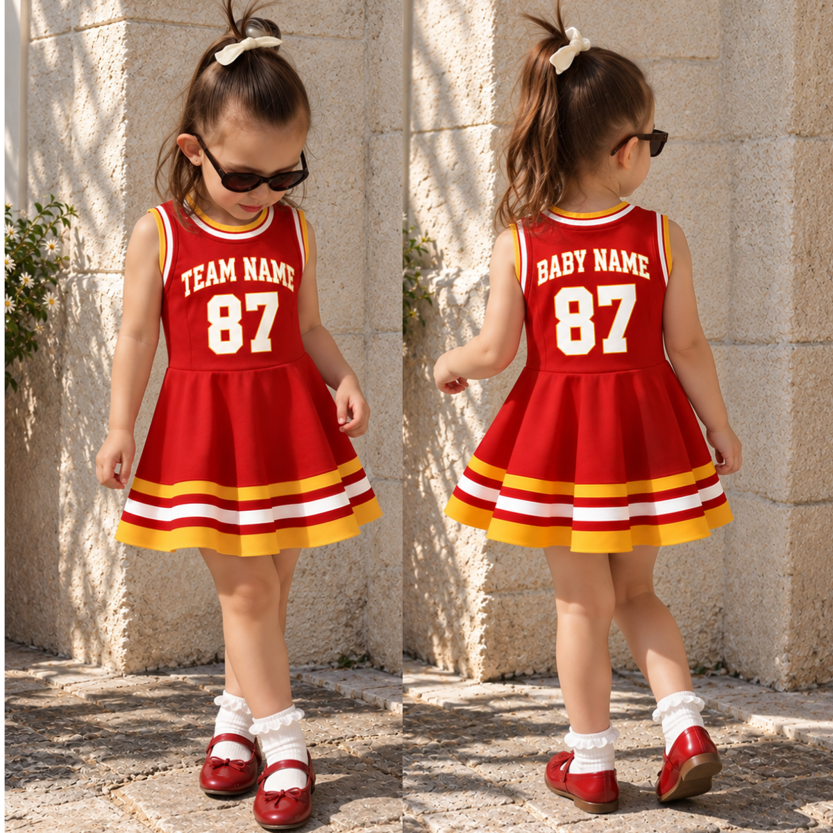 Kansas City-Inspired Kids Custom Football Jersey Dress – Personalized Name & Number