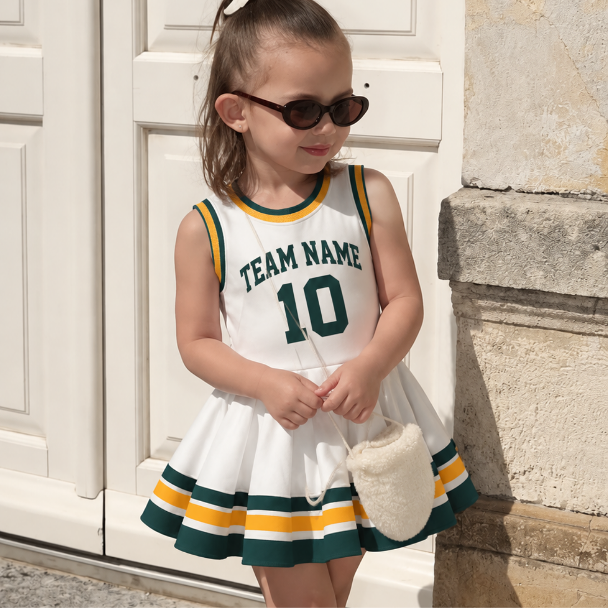 Green Bay-Inspired Kids Custom Football Jersey Dress – Personalized Name & Number