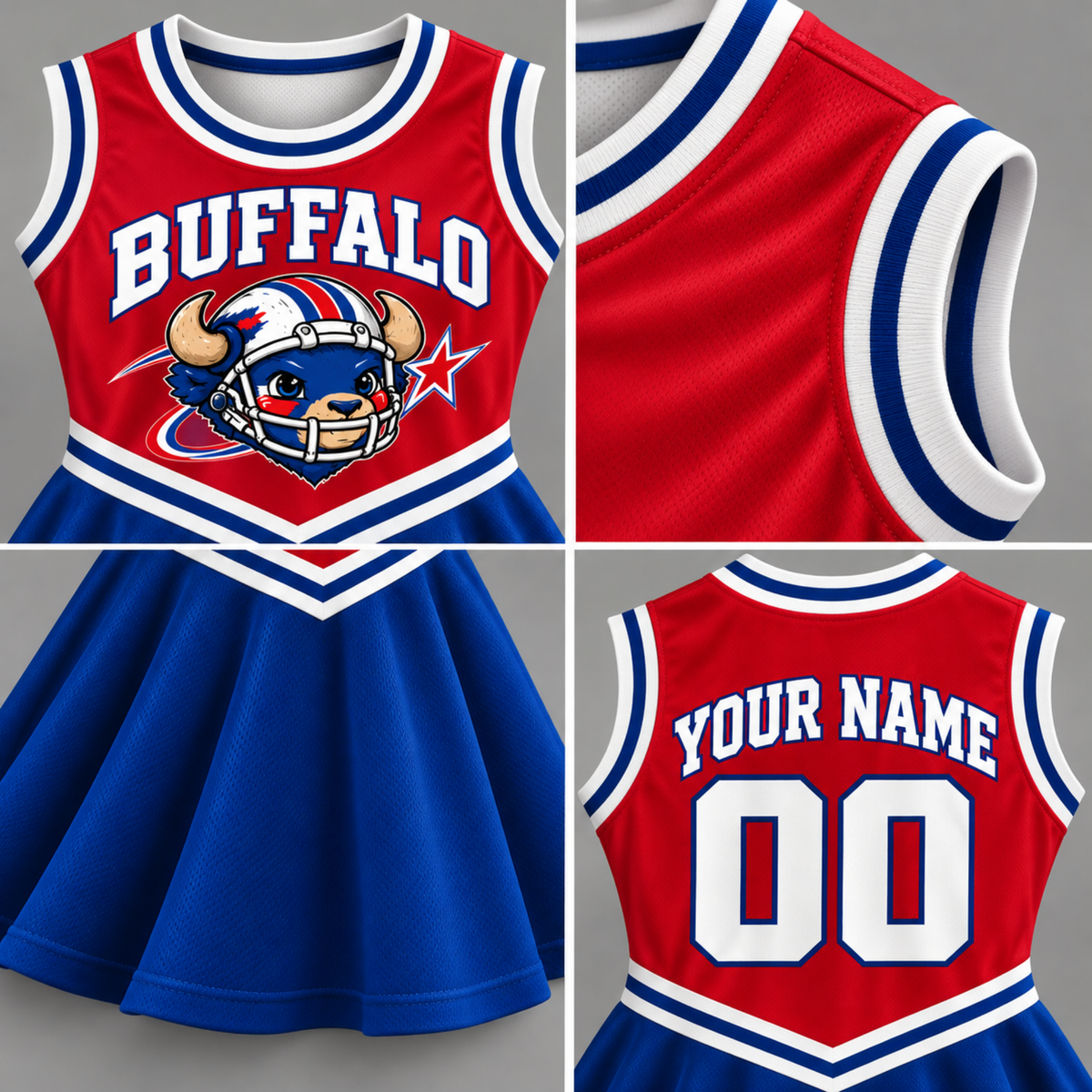Buffalo-Inspired Kids Custom Football Cheer Dress – Personalized Name & Number