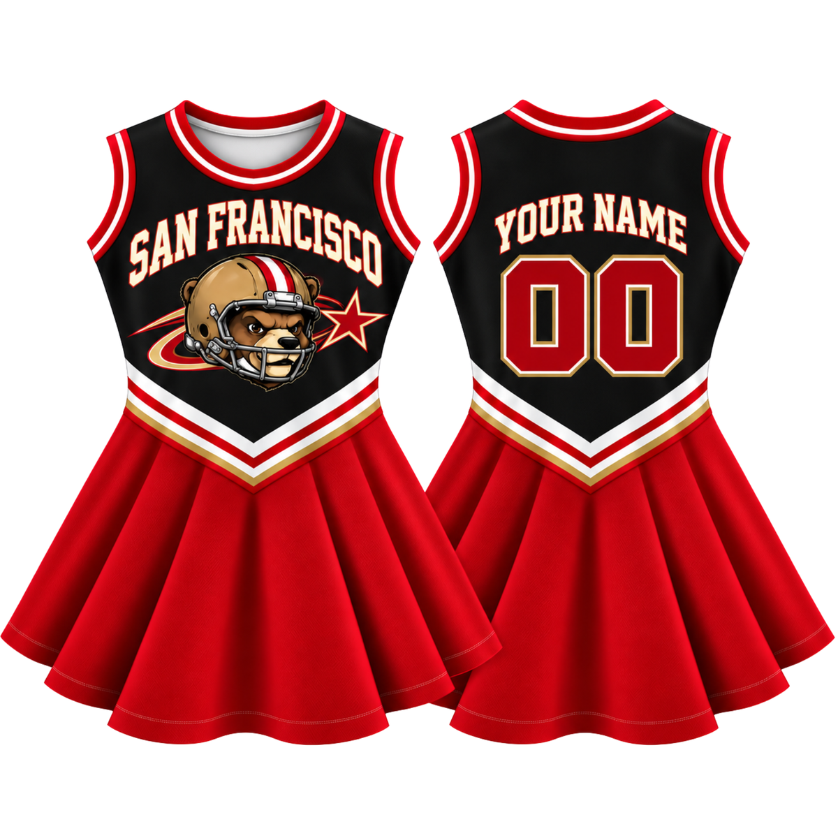 San Francisco-Inspired Kids Custom Football Cheer Dress – Personalized Name & Number