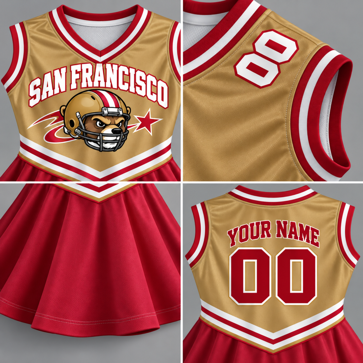 San Francisco-Inspired Kids Custom Football Cheer Dress – Personalized Name & Number