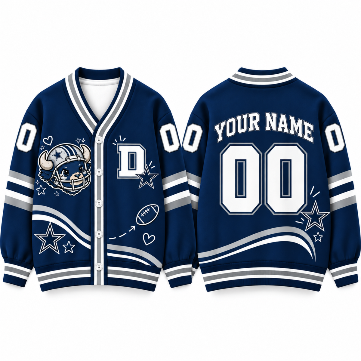 Dallas-Inspired Custom Football Cardigan – Personalized Name & Number