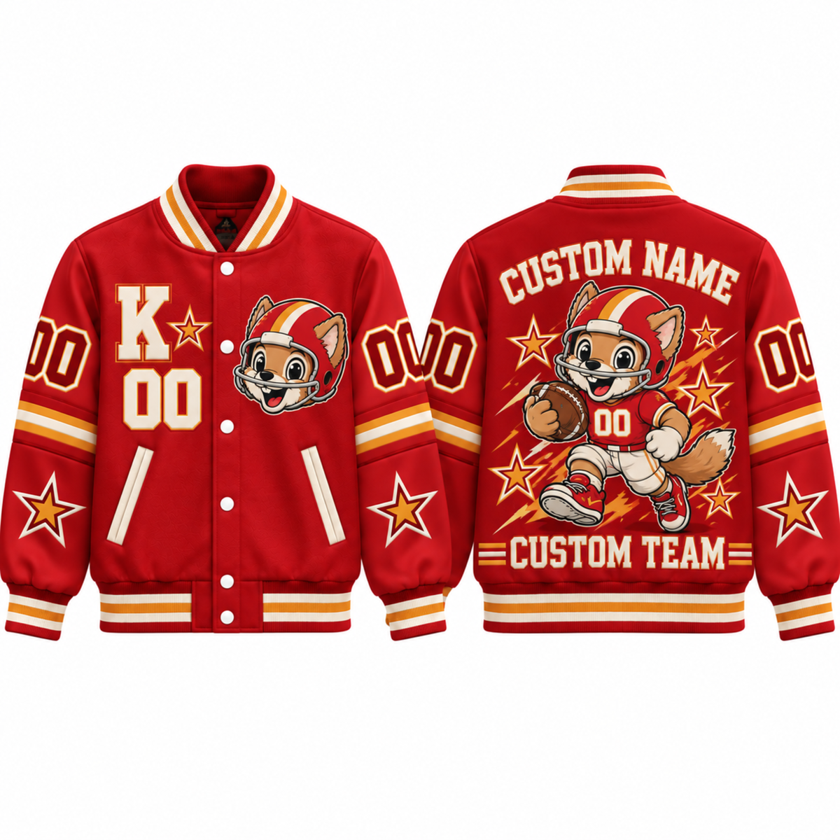 Kansas City-Inspired Kids Custom Football Varsity Jacket – Personalized Name & Number