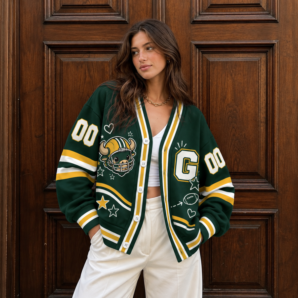 Green Bay-Inspired Custom Football Cardigan – Personalized Name & Number