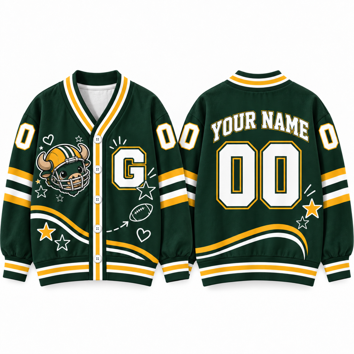 Green Bay-Inspired Custom Football Cardigan – Personalized Name & Number