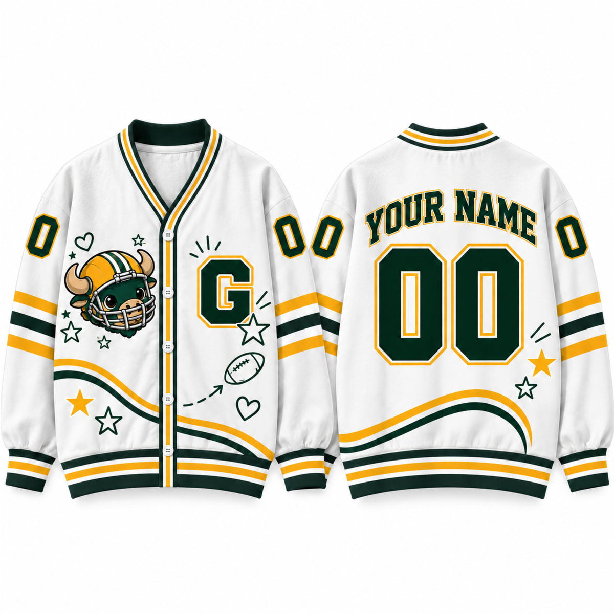 Green Bay-Inspired Custom Football Cardigan – Personalized Name & Number