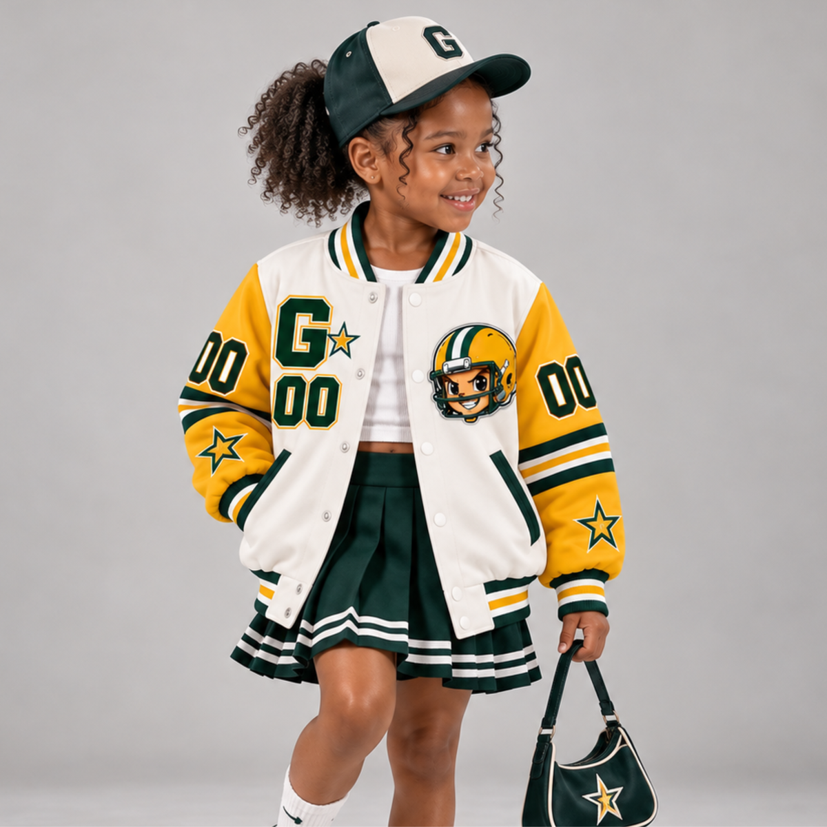 Green Bay-Inspired Kids Custom Football Varsity Jacket – Personalized Name & Number