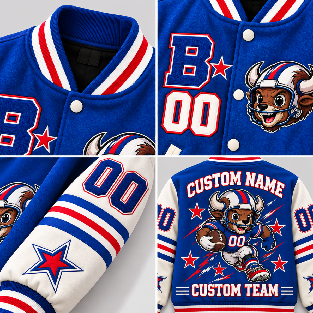 Buffalo-Inspired Kids Custom Football Varsity Jacket – Personalized Name & Number