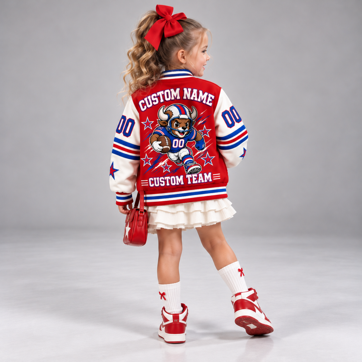 Buffalo-Inspired Kids Custom Football Varsity Jacket – Personalized Name & Number