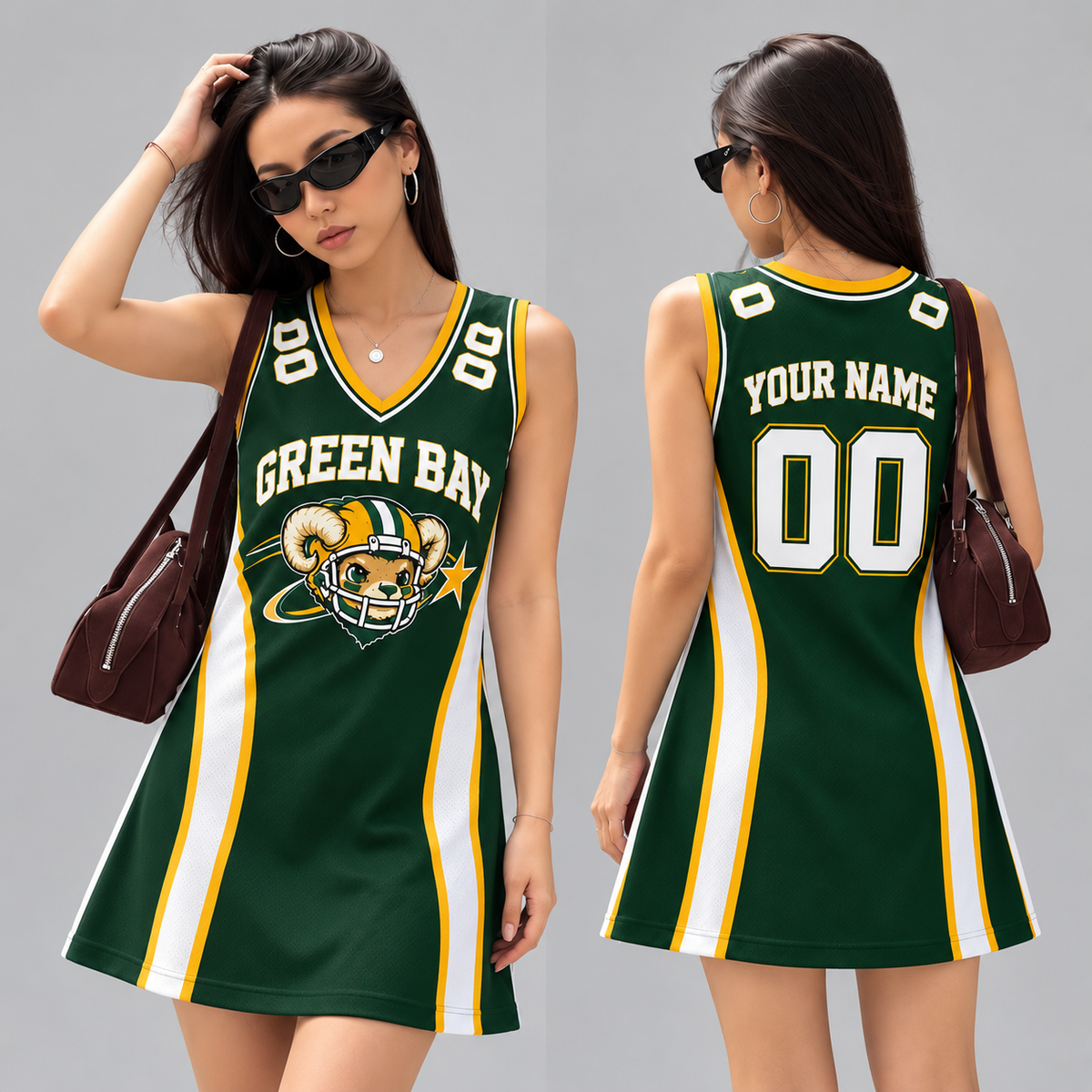 Green Bay-Inspired Custom Football Jersey Dress – Personalized Name & Number