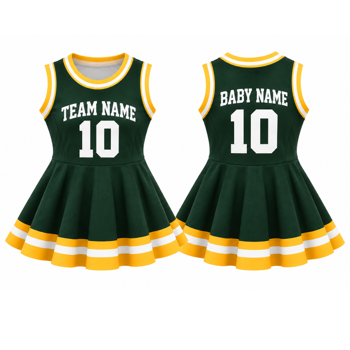 Green Bay-Inspired Kids Custom Football Jersey Dress – Personalized Name & Number