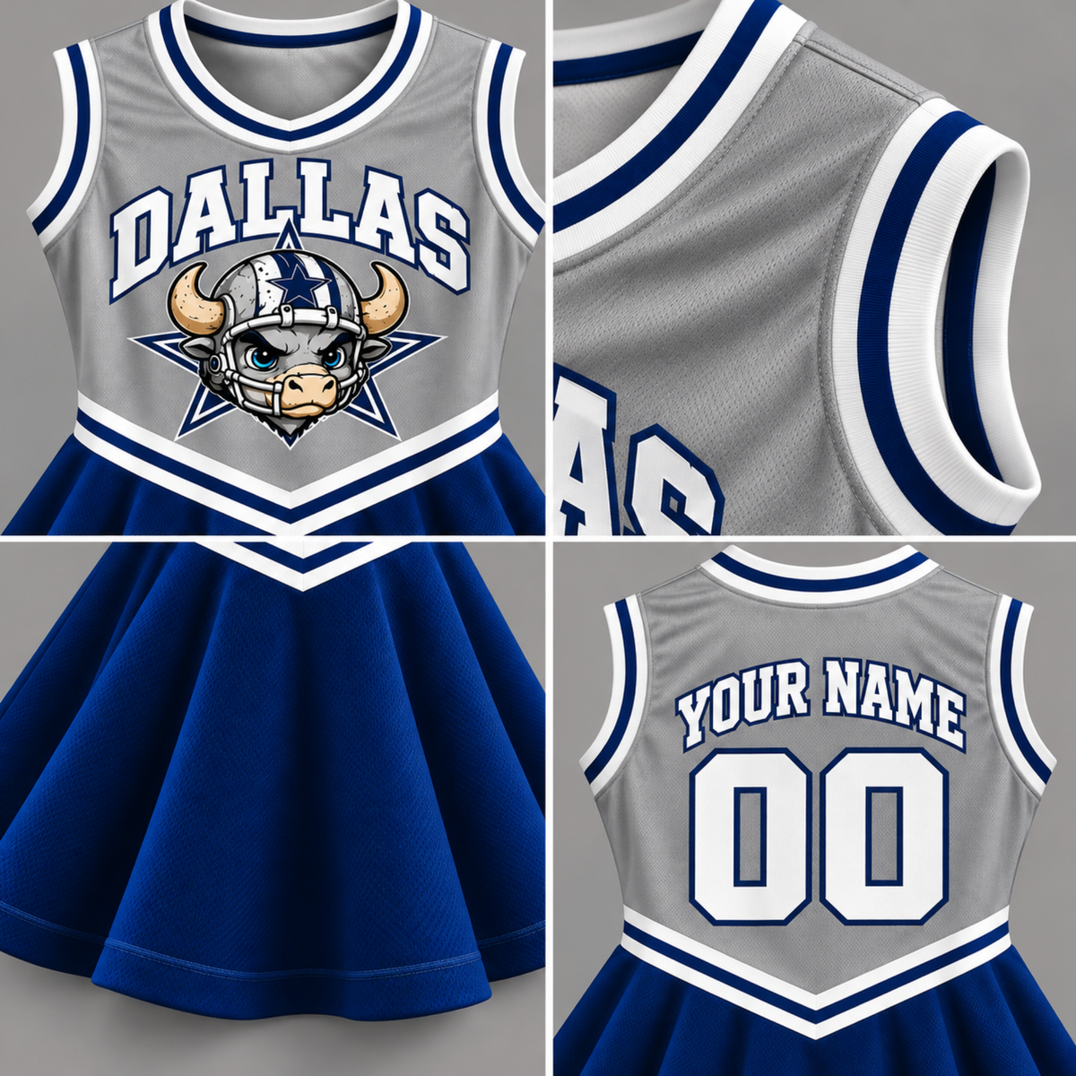 Dallas-Inspired Kids Custom Football Cheer Dress – Personalized Name & Number