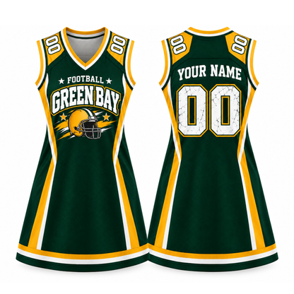 Custom Green Bay Football Jersey Dress – Personalized Name & Number