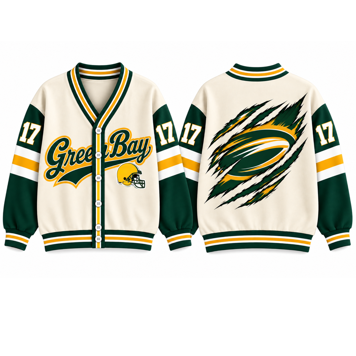 Custom Green Bay Varsity Football Game Day Knit Cardigan – Personalized Number