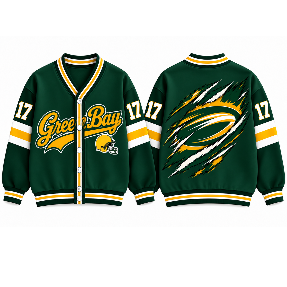 Custom Green Bay Varsity Football Game Day Knit Cardigan – Personalized Number
