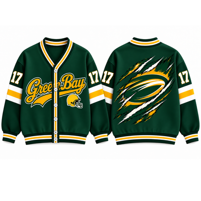 Custom Green Bay Varsity Football Game Day Knit Cardigan – Personalized Number