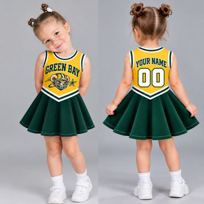 Green Bay-Inspired Kids Custom Football Cheer Dress – Personalized Name & Number