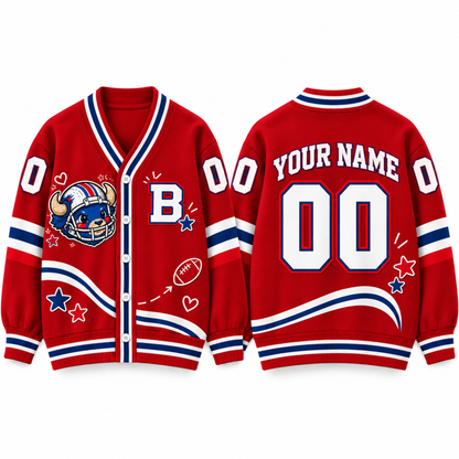 Personalized Buffalo Football Cardigan, Buffalo Game Day Sweater, Matching Football Couple Gift