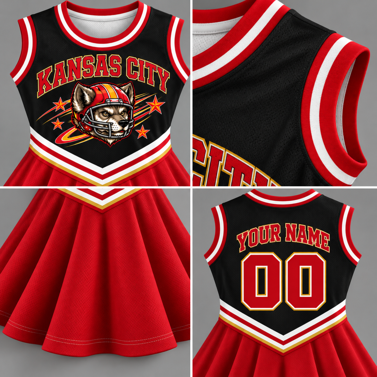 Kansas City-Inspired Kids Custom Football Cheer Dress – Personalized Name & Number