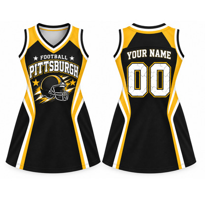 Pittsburgh-Inspired Custom Football Jersey Dress – Personalized Name & Number
