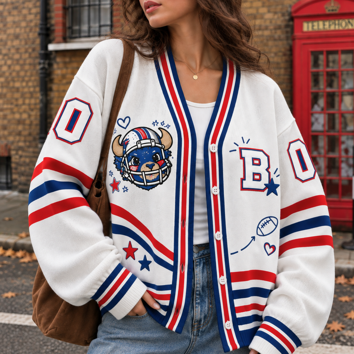 Personalized Buffalo Football Cardigan, Buffalo Game Day Sweater, Matching Football Couple Gift