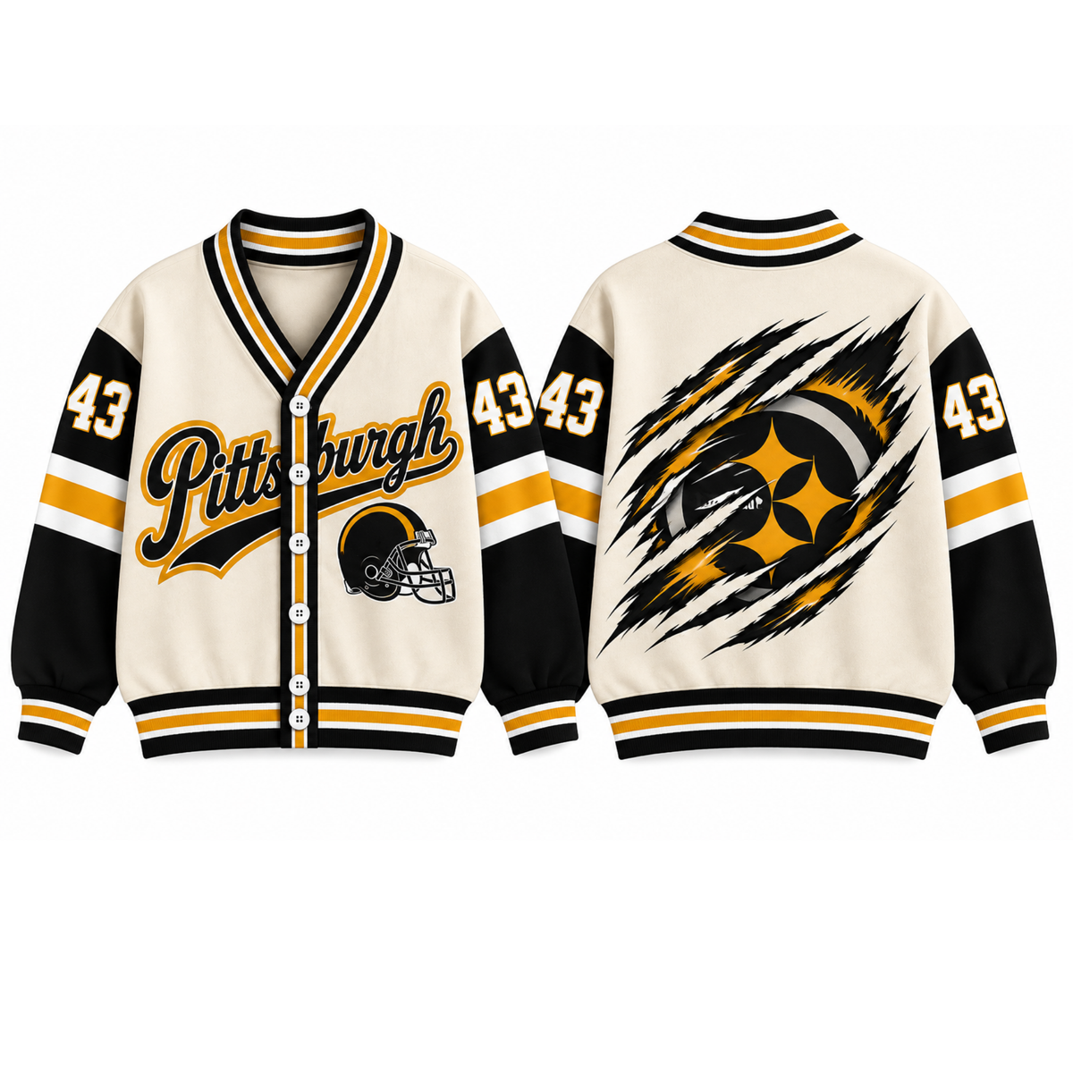 Custom Pittsburgh Football Cardigan – Personalized Name & Number