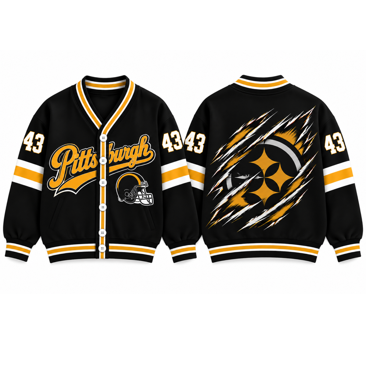 Custom Pittsburgh Football Cardigan – Personalized Name & Number