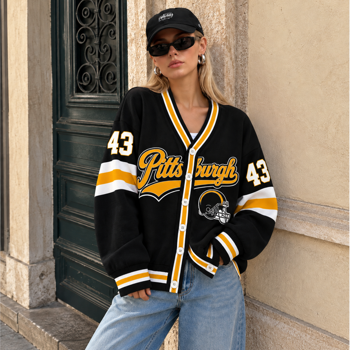 Custom Pittsburgh Football Cardigan – Personalized Name & Number