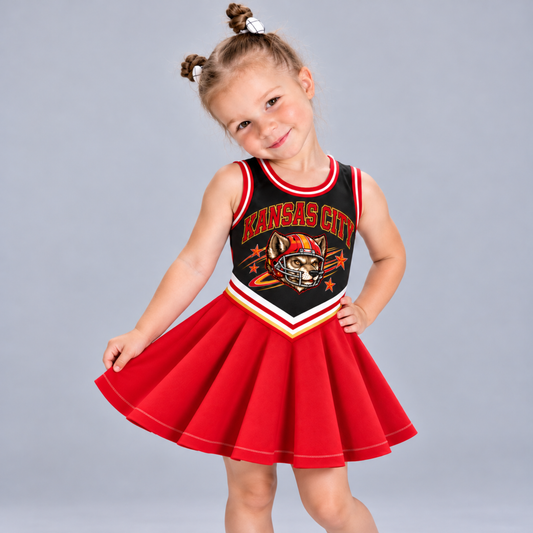 Kansas City-Inspired Kids Custom Football Cheer Dress – Personalized Name & Number