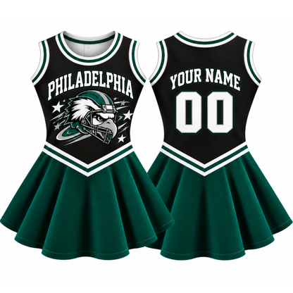 Philadelphia-Inspired Kids Custom Football Cheer Dress – Personalized Name & Number