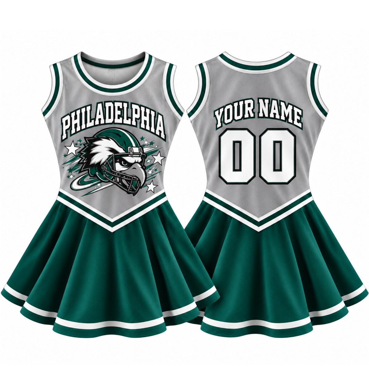 Philadelphia-Inspired Kids Custom Football Cheer Dress – Personalized Name & Number