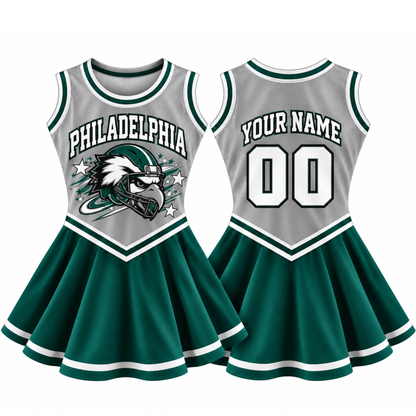 Philadelphia-Inspired Kids Custom Football Cheer Dress – Personalized Name & Number