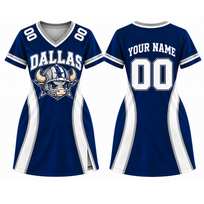 Dallas-Inspired Custom Football Jersey Dress – Personalized Name & Number