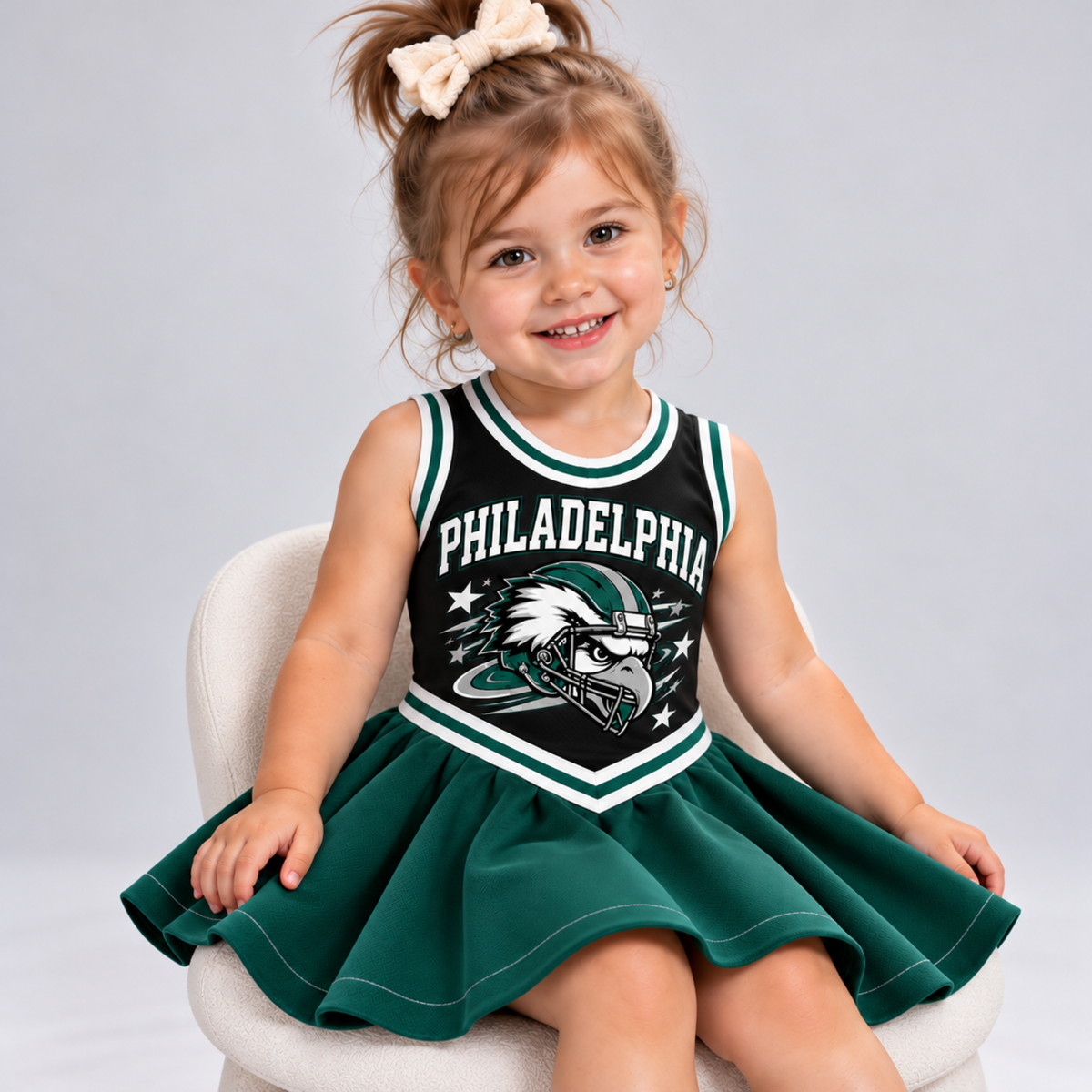 Philadelphia-Inspired Kids Custom Football Cheer Dress – Personalized Name & Number