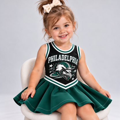 Philadelphia-Inspired Kids Custom Football Cheer Dress – Personalized Name & Number