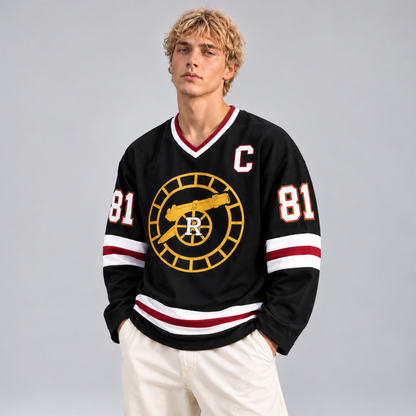 Retro Captain Custom Long-Sleeve Hockey Jersey – Personalized Name & Number