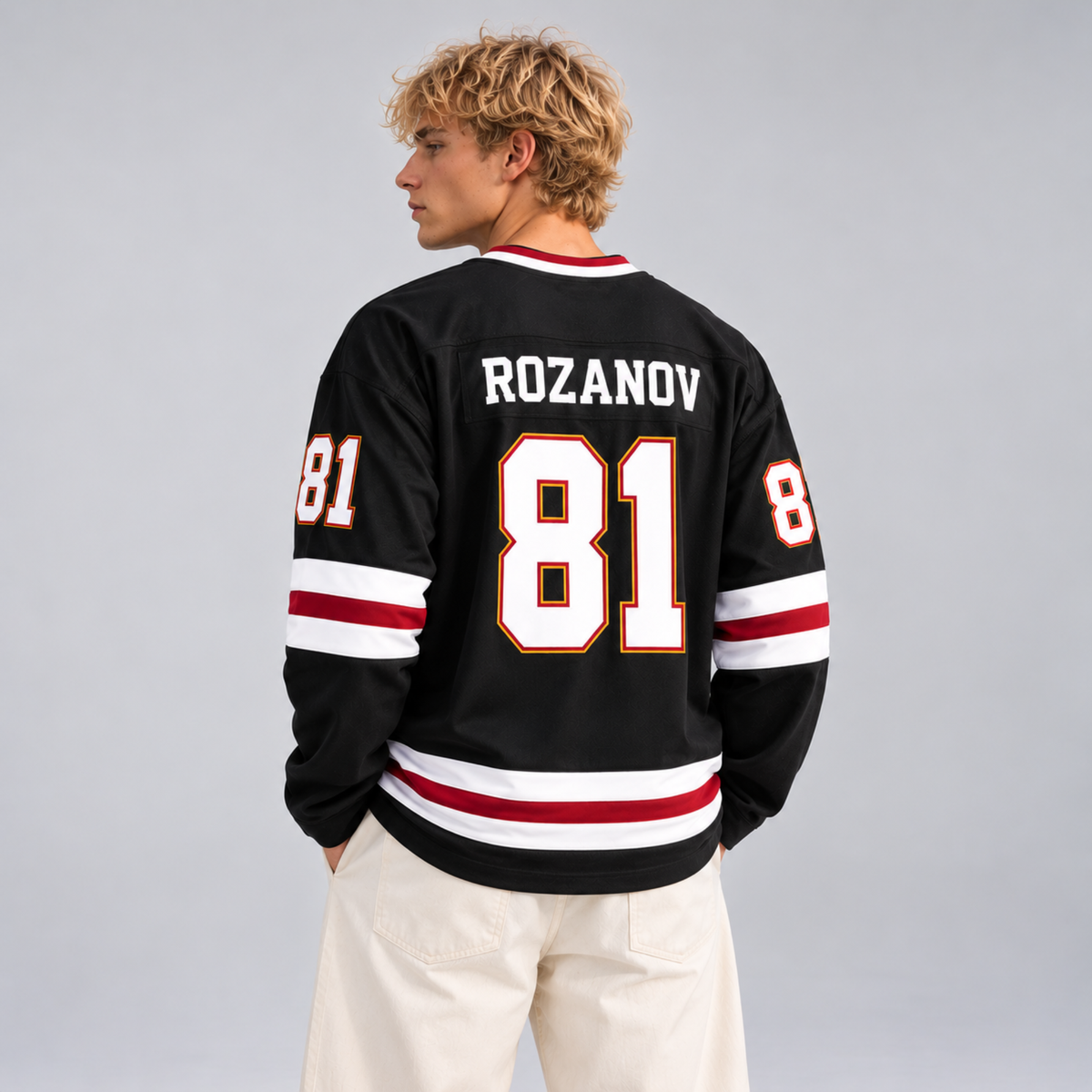 Retro Captain Custom Long-Sleeve Hockey Jersey – Personalized Name & Number