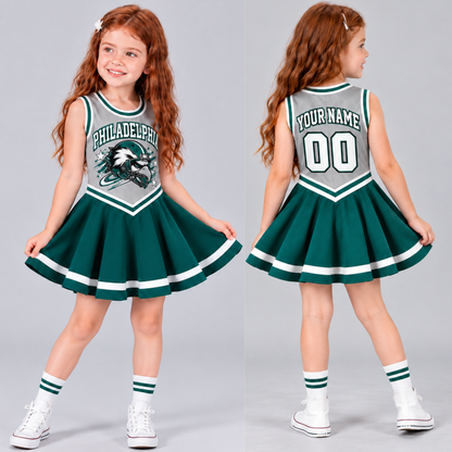 Philadelphia-Inspired Kids Custom Football Cheer Dress – Personalized Name & Number