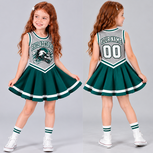 Philadelphia-Inspired Kids Custom Football Cheer Dress – Personalized Name & Number